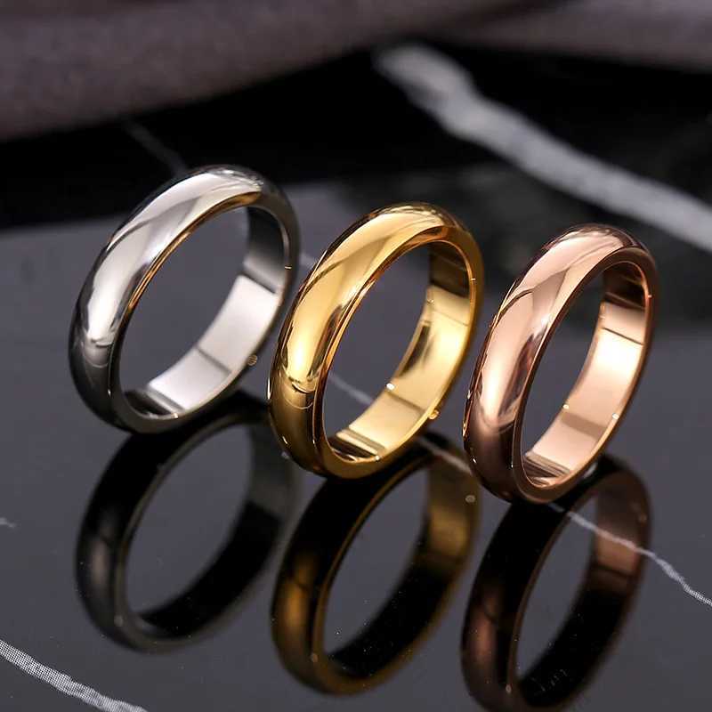 Simple luxurious gold titanium steel ring suitable for women fashion paradigms curved surfaces ordinary finger rings couple jewelry W240912