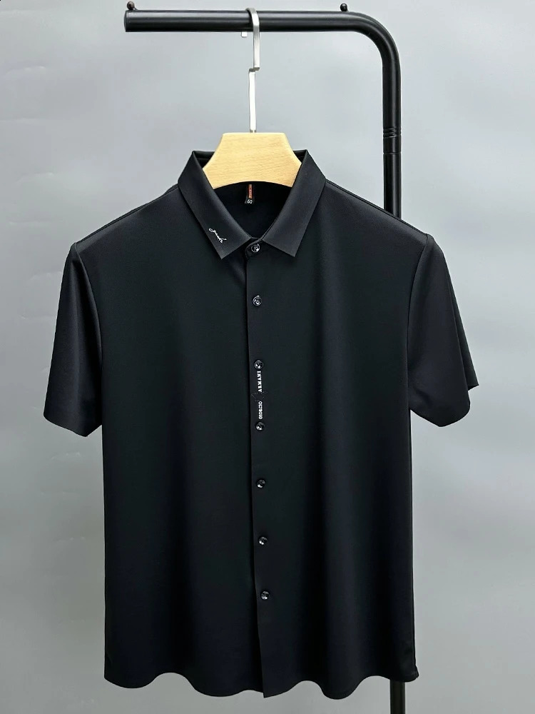 High end ice silk seamless breathable short sleeve Tshirt mens lapel summer trend letter embroidery casual polo shirt 240911