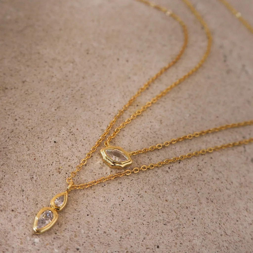 steel zircon oval pendant necklace suitable for women simple and fashionable gold-plated crystal wedding jewelry accessories 240911