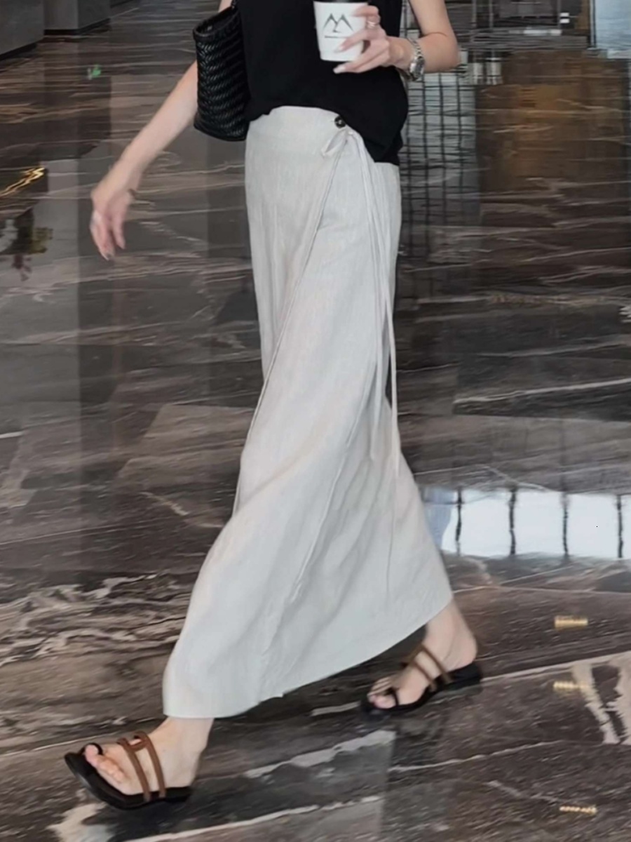 Women apricot A-Line Long Skirts Y2k Haruku Korean Vintage 90s Aesthetic High Waist Skirt 2000s Trashy Clothes Summer - view 6