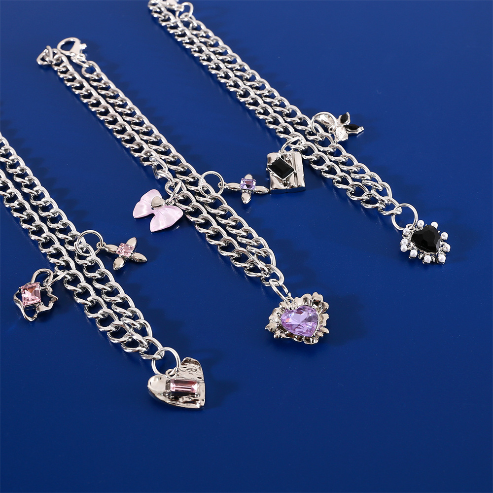 Pet Metal Necklace Gemstone Heart Bow Zircon Pendant Cat Collar Necklace for Cats and Small and Medium Dog Accessories Products