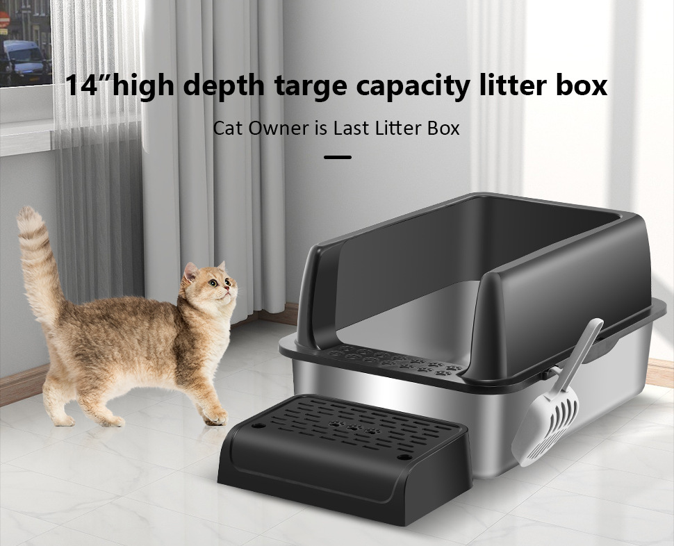 Cat Cleaning Products Stainless Steel Cat Toilet Box Splash Proof Removable Large Space Enclosure Cat Litter Box
