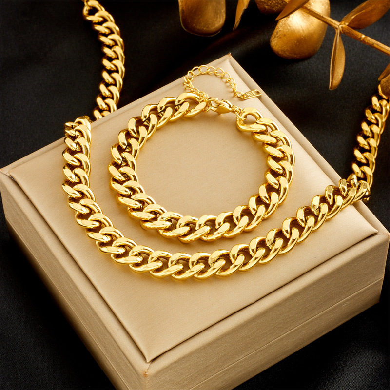 18k Gold Wire Knot Chunky Chain Necklace Bracelet Designer Jewelry Set Non Tarnish Stainless Steel Adjustable Chain Necklaces for Woman Man Heavy Meta