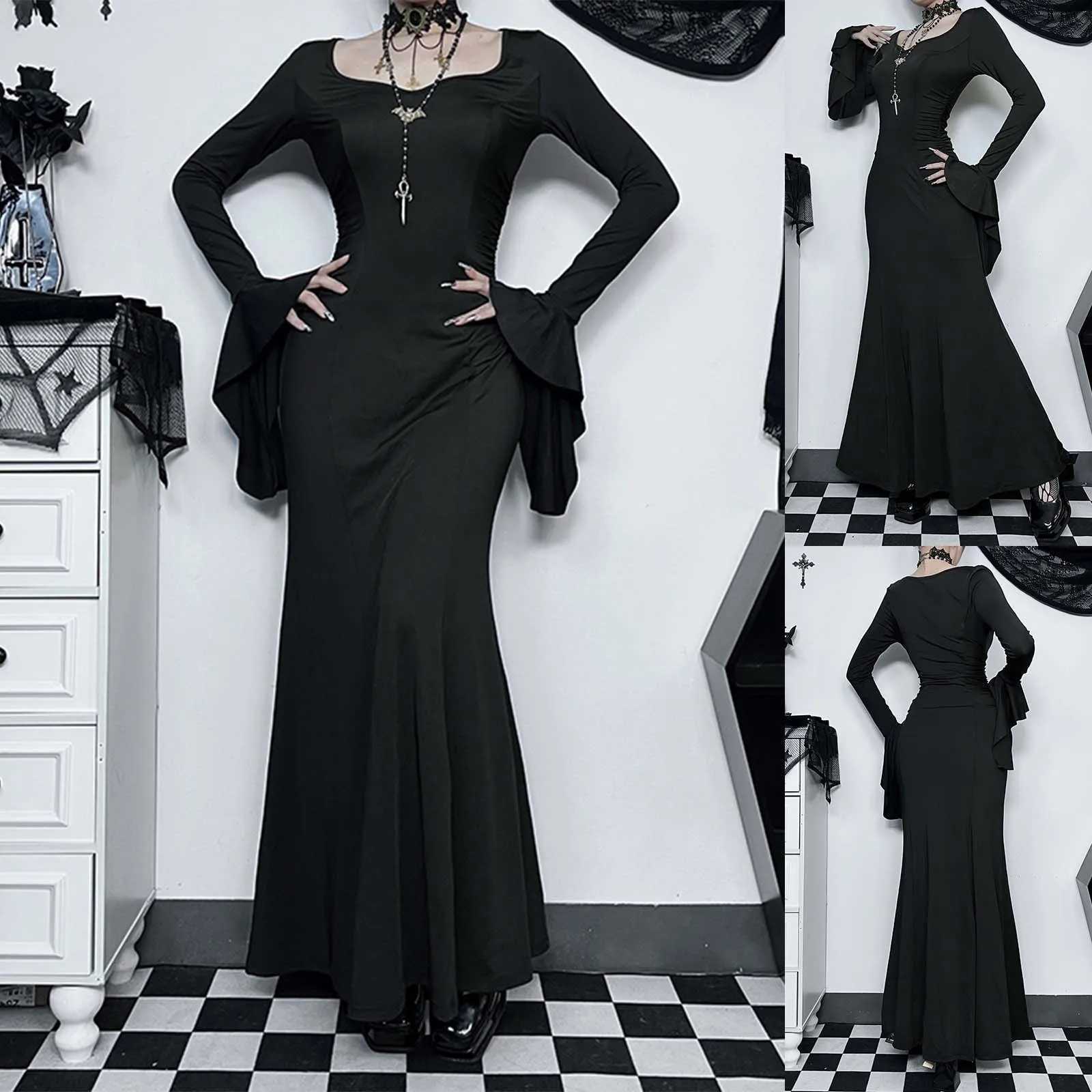 Halloween Gothic Grunge Punk Women Dress Long Sleeve Lace Slim Black Dresses 2024 New Y2K Harajuku Lolita Fairy Core Party DressX240912