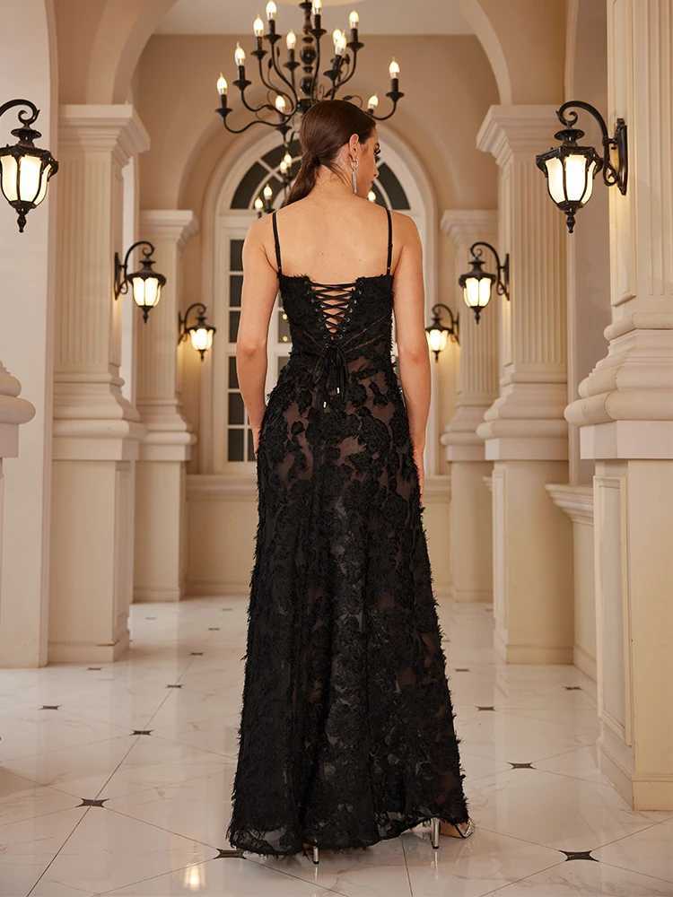 Mingmingxi Formal Occasion Dresses Maxi Black Appliques Dresses for Dancing Parties Long Elegant and Beautiful Women DressX240912