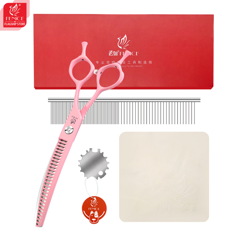 Fenice Dog Beauty Scissors Colorful 6.5/7.0/7.5 inch JP440C Steel Professional Dog Grooming Scissors Curved Chunker Shears Tools