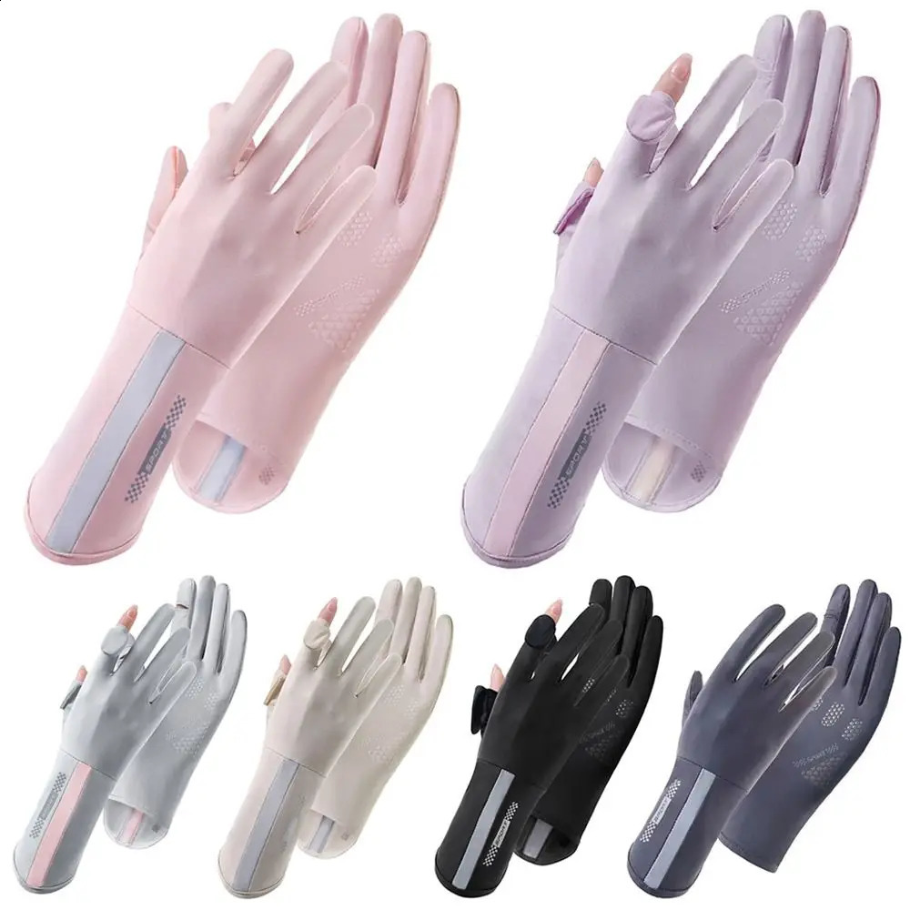 1Pair Sunscreen Gloves Thin Midlong AntiUV Mittens Ice Silk Elastic Cycling Driving Summer Spring Sun Protection 240906