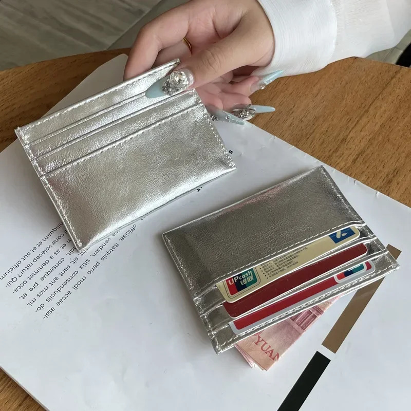 Slim Genuine Leather Womens Silver Coin Wallet Thin Mini ID Credit Card Holder Wallet Small Cardholder Purse For Man 240912