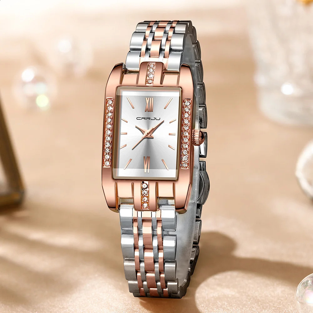 CRRJU Womens Watch Gold Diamond Quartz y Stainless Steel High Precision Waterproof 240912