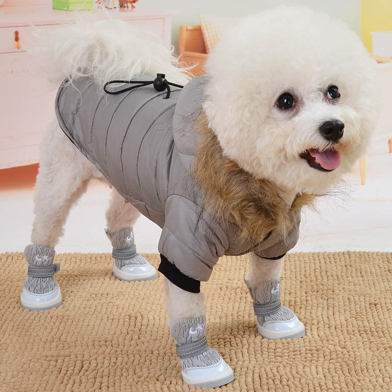 Fashion Dog Clothes Soft Fur Hood Shrink Waist Buckle Winter Pet Dog Coat Warm Small Dog Clothes Chihuahua Teddy Pet Supplies