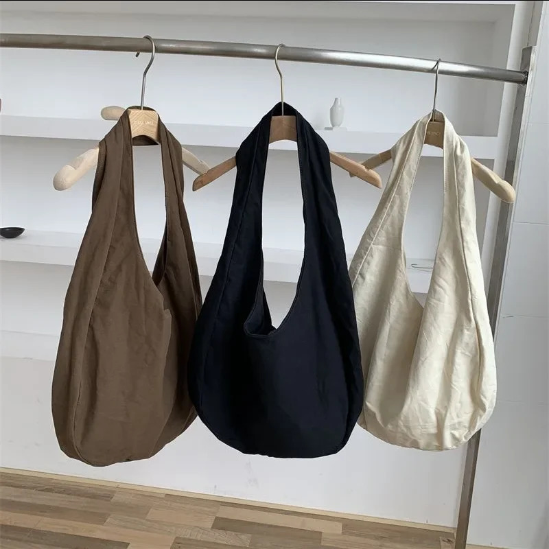 Womens shoulder Korean style large capacity canvas handbag solid color casual shopping bag 240910 4