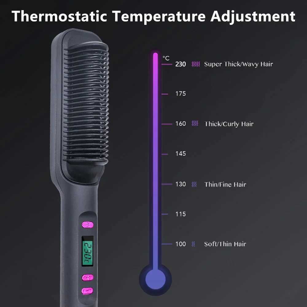 Electric Hot Comb Straight Hair Straightener Comb Straightening Brush Negative Ion Multifunctional Anti-Scalding Styling Tool W250610