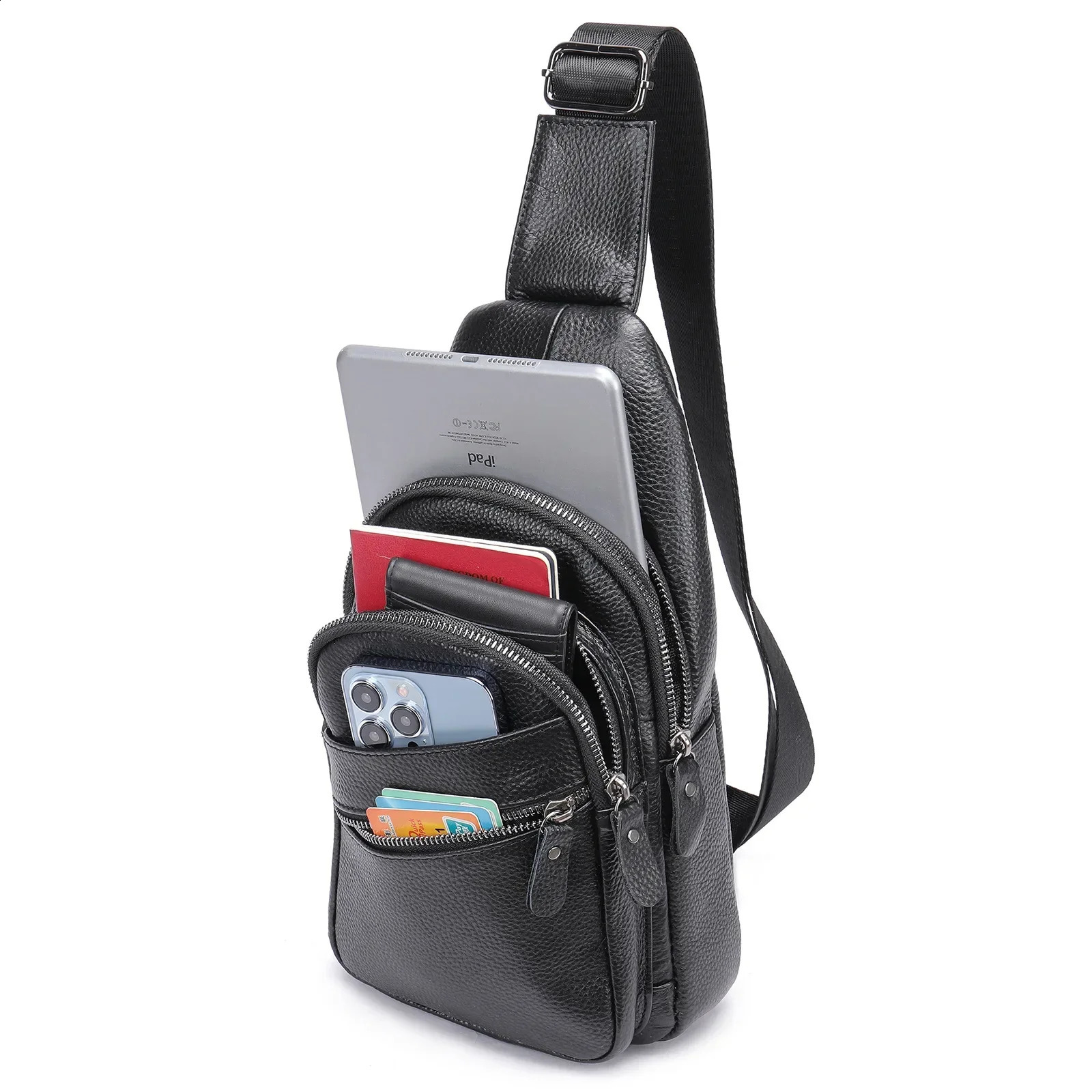 Mens handbag 100% cowhide shoulder bag fashionable messenger bag cross body bag mens black bag 240907