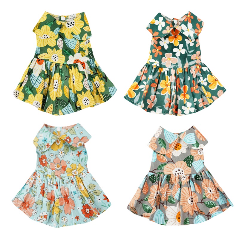 Summer Printed Pet Dog Cotton Dress Princess Skirts Pet Dress For Small Medium Dogs Skirt Dog Wedding Dresses York Clothes