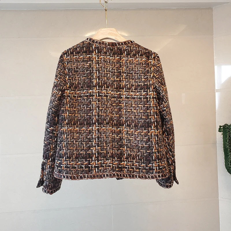 High Quality Tweed Jackets Fall French Womens Long Sleeve Plaid Woolen Coats Fashion Outerwear Suit Female Top 240830