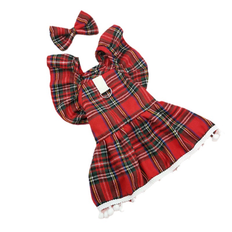 Strap Autumn/Winter Skirt Cat Christmas Checker Clothing Dog Clothes for Small Dogs H260129