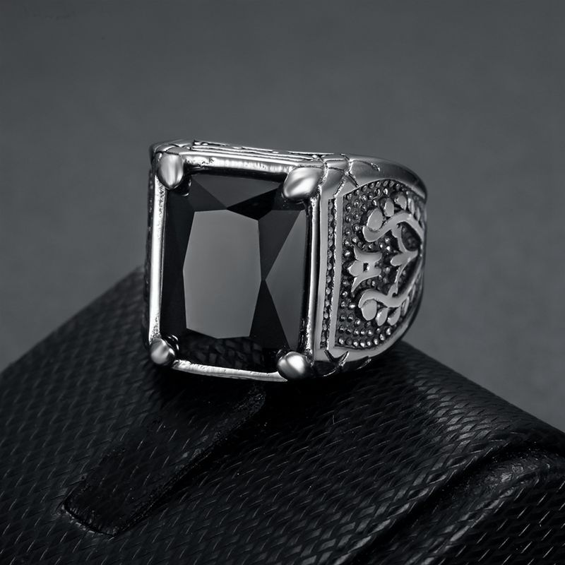 Hip Hop Retro Ice Colorful Rhinestone Casting Ring Titanium Steel Mens Jewelry