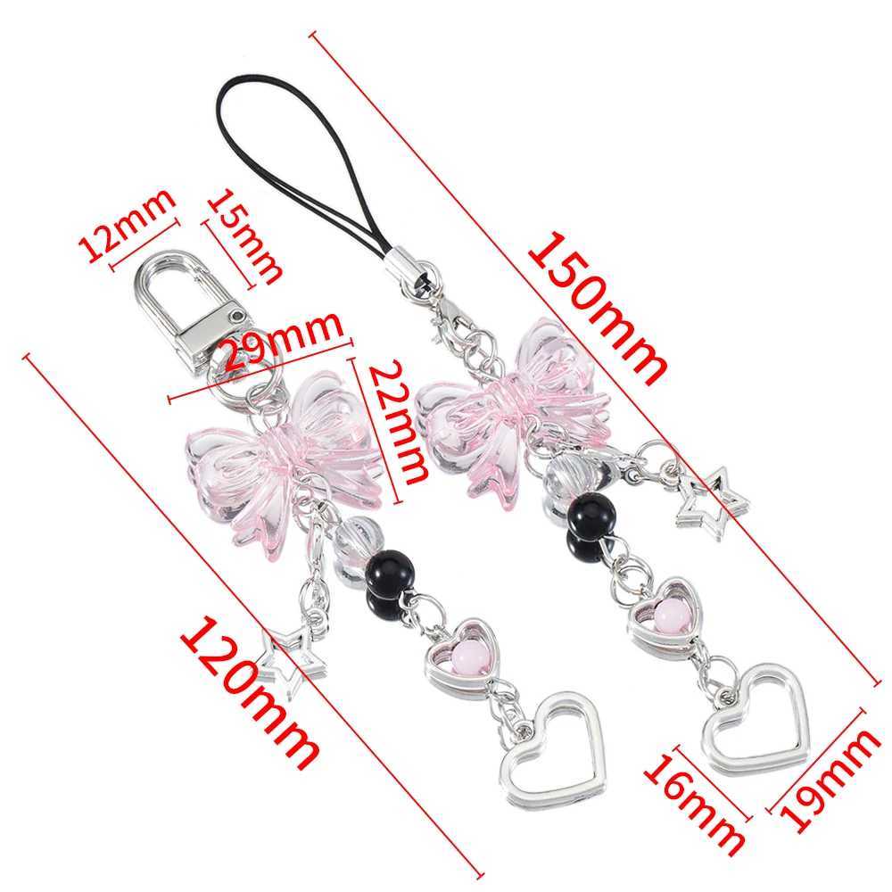 Y2K mobile phone charm bow star keychain pendant Kawaii bag Gothic chain cute accessories W240911
