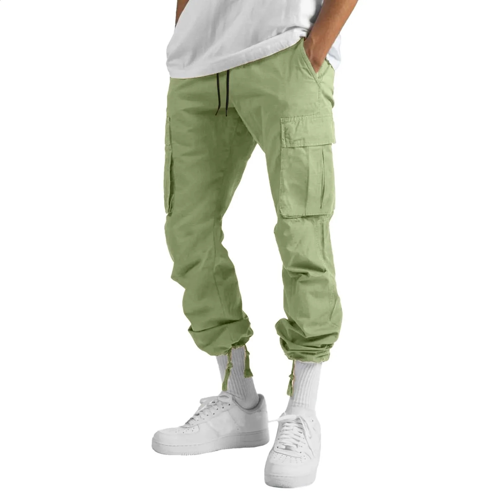 Casual Pockets Solid Color Loose Straight Cargo Pants Men Spring Fashion Streetwear Mens Trousers Summer Leisure Long Pant 240911