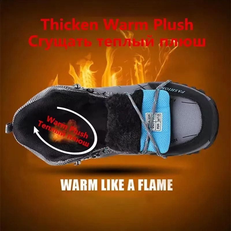 Men Winter Snow Boots Waterproof Leather Sneakers Super Warm Mens Boots Outdoor Male Hiking Boots Work Shoes Size 39-47 240904