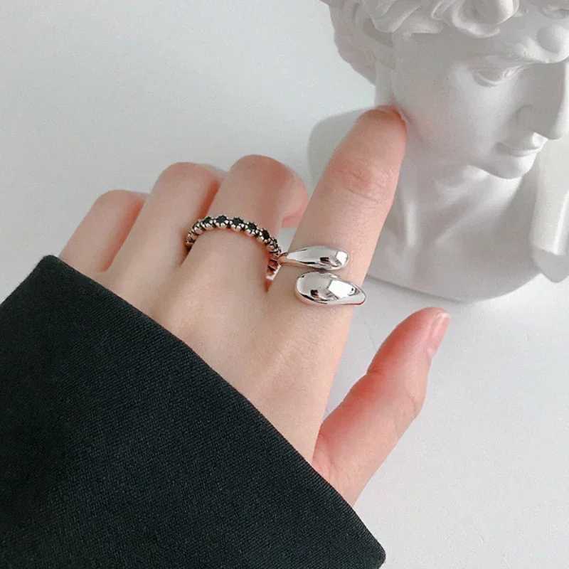 Stainless steel smooth double bead ring womens open gold geometric wedding ring couples ring aesthetic jewelry gift W2409126