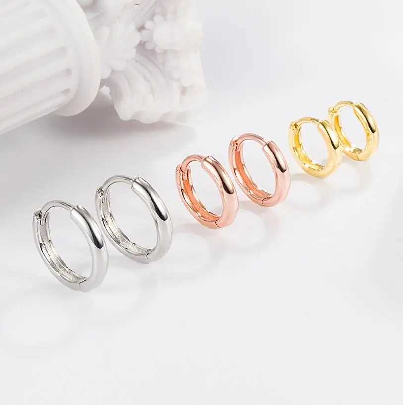 5 Sizes 925 Sterling Silver Simple Stackable Circle Ear Buckles Classic Basic Gold Color Hoop Earrings For Women JewelryX2409