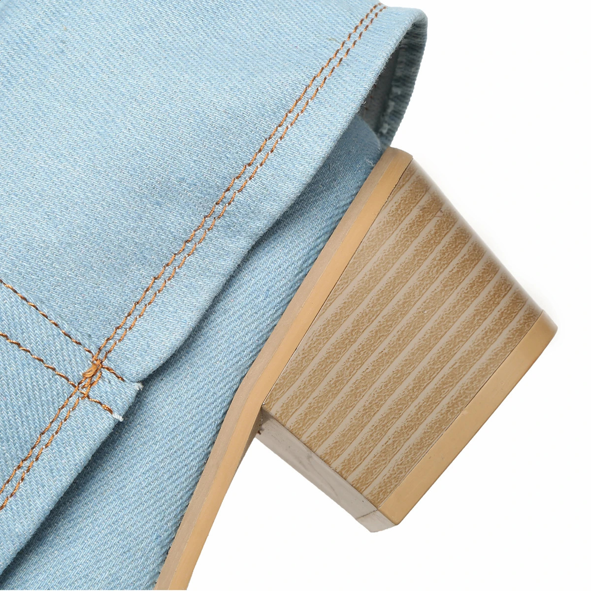 Pleated Block Heels Denim Boots for Women Autumn Pointed Toe Women High Knee Boots Plus Size Fashion Cowboy Woman Boots 240911