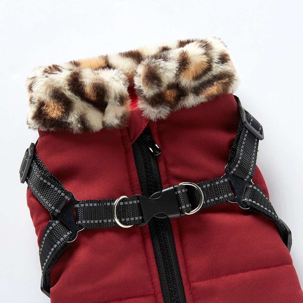 Waterproof Fur Collar Dog Jacket With Harness Winter Warm Fleece Dog Clothes for Small Dogs Puppy Pet Vest Chihuahua Yorkie Coat