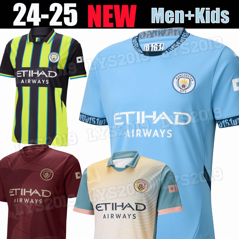 24 25 MaNS CiTIeS Soccer Jersey Kid Kit HAALAND DE BRUYNE 2024 2025 Home Away 3rd Goalkeeper Player Version Football Shirt Chinese New Year Special White