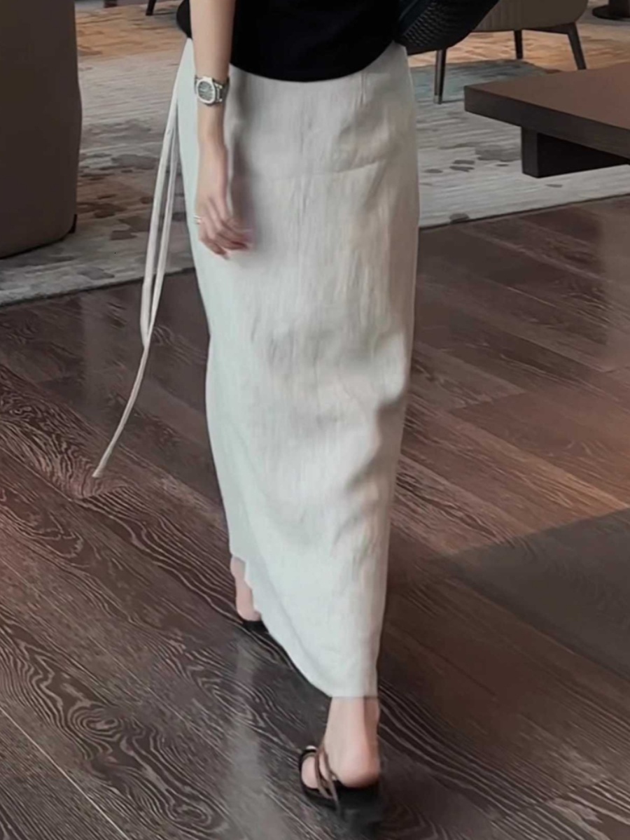 Women apricot A-Line Long Skirts Y2k Haruku Korean Vintage 90s Aesthetic High Waist Skirt 2000s Trashy Clothes Summer - view 4