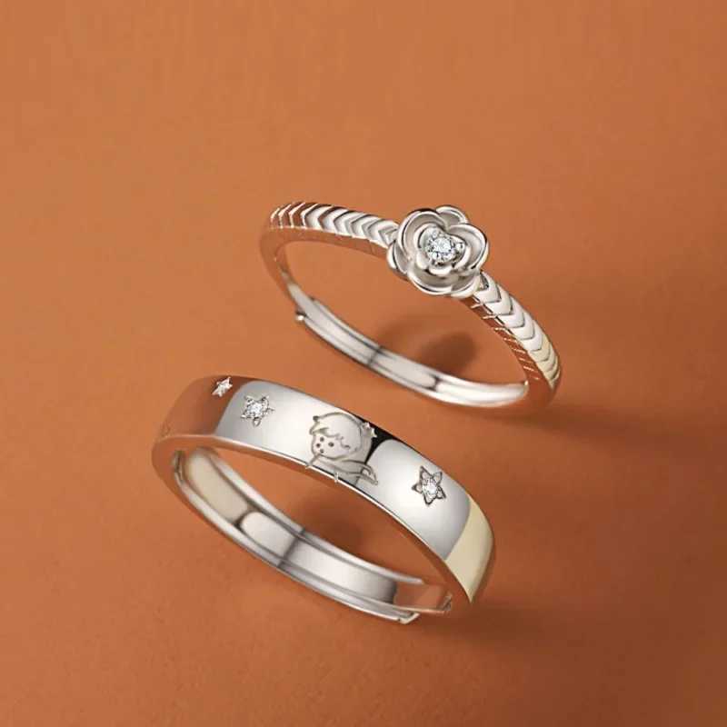 The new version of the Little Prince and Rose couple ring is a designated love token birthday gift for the girlfriends index finger ring W240912