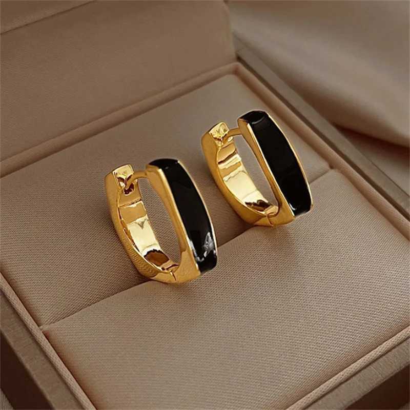 Gold Plated U Shape Geometric Hoop Earrings for Women Cubic Zirconia Circle Square Ear Buckle Huggies CZ Crystal Oil JewelryX240912