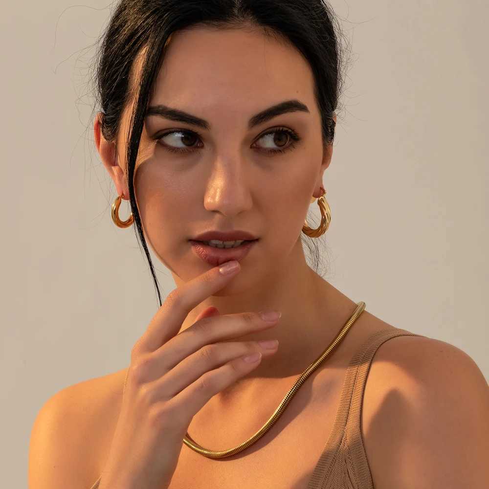 New Trendy Geometric Twisted Thick Hoop Earrings Fashion Gold Color Big Round Circle Earrings for Women Punk Hiphop Jewelry GiftX240912