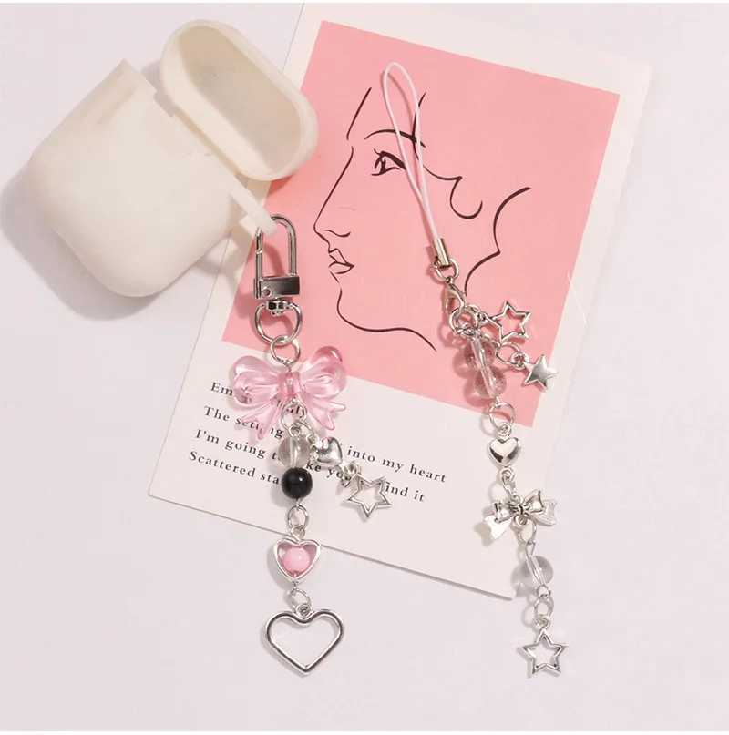 1Pc Y2K Pandent Keychain Star Pink Bow Love Heart Charm Pendant Bag Phone with Female Phone Sweet Accessories W240911