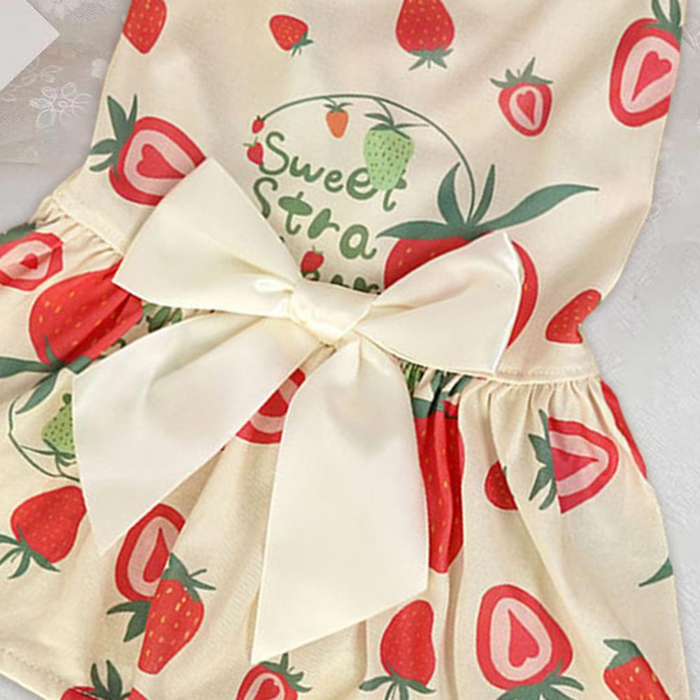 Summer Dog Dresses Sweet Ribbon Bowknot Cats Dogs Sleeveless Dress Watermelon Strawberry Fruit Print Kitten Puppy Skirt