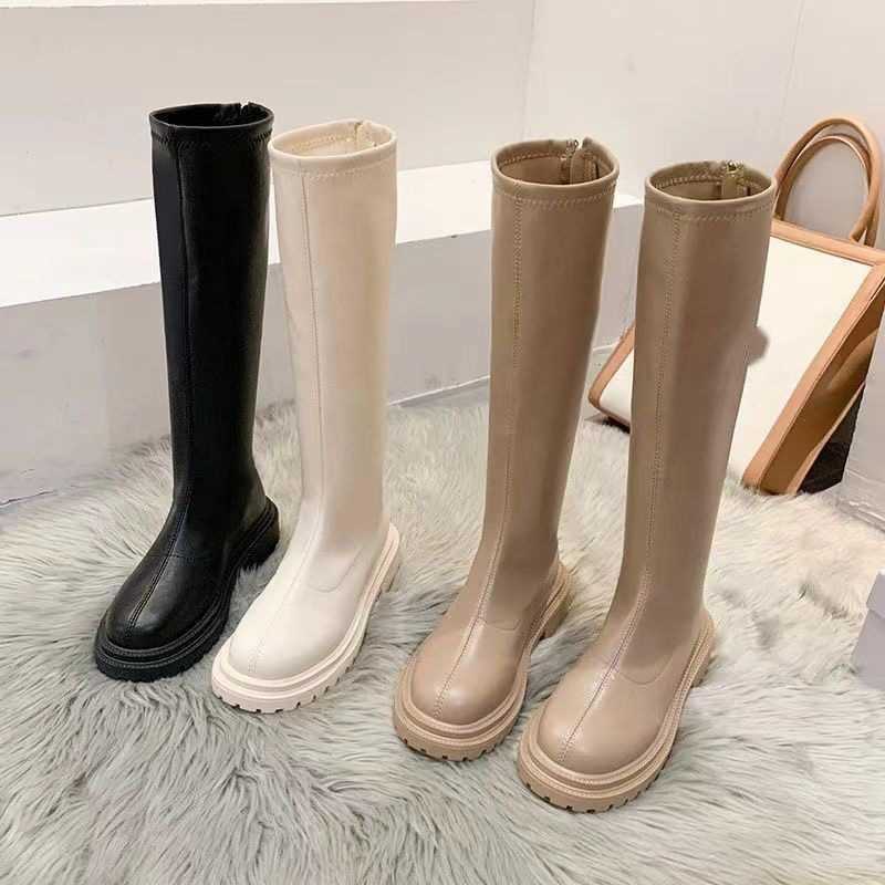 Milk Tea Colored Martin Boots Soft Leather Long Boots Thick Soled Fashion Boots Womens New Style With Small Knees Short Boots Look Thin 240826