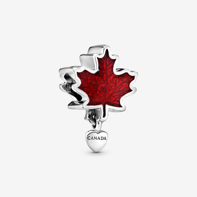 Canada Red Maple Leaf Charm 925 Sterling Silver Logo Charms Set Bracelet Bangle DIY Making Components Necklace Pendant Charm With Luxurious Retail Box