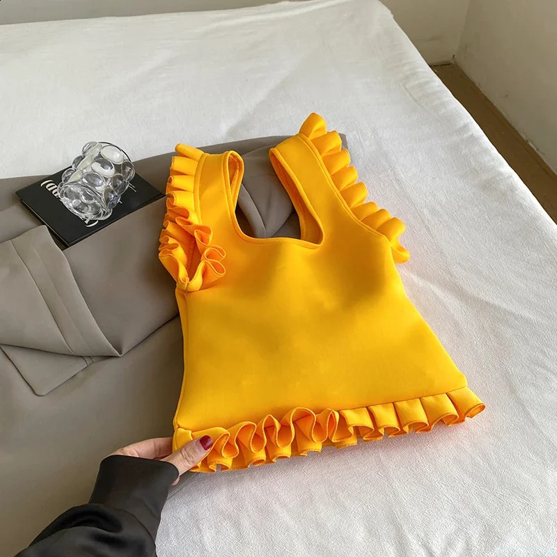 Nylon Solid Tote for Women Fashion Casua Shoulder Bag Cute Ruffles Ladies Hand Bags Versatile Handbag Bolsas De Ombro 240909 zhanyishengli