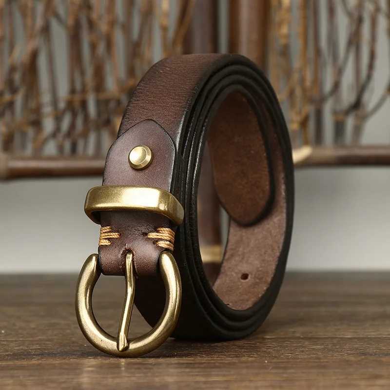 2.8CM thick genuine leather womens belt copper buckle vintage denim fully matched casual jeans womens belt high-quality W240912