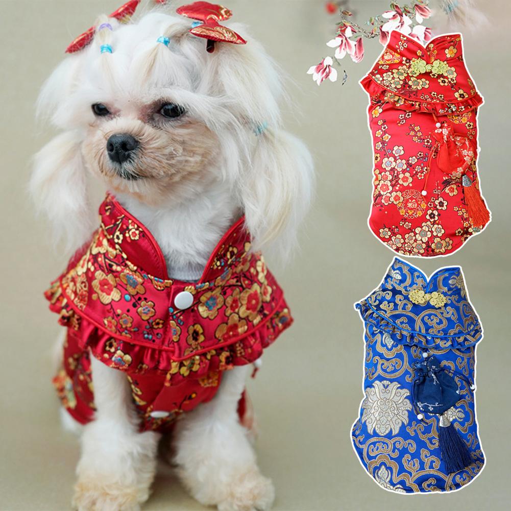 1Pc Soft Dog Tang-Suit Exquisite Buckle Breathable Pet Dress Stand Collar New Year Tang-Style Pet Dog Cheongsam Pet Supplies