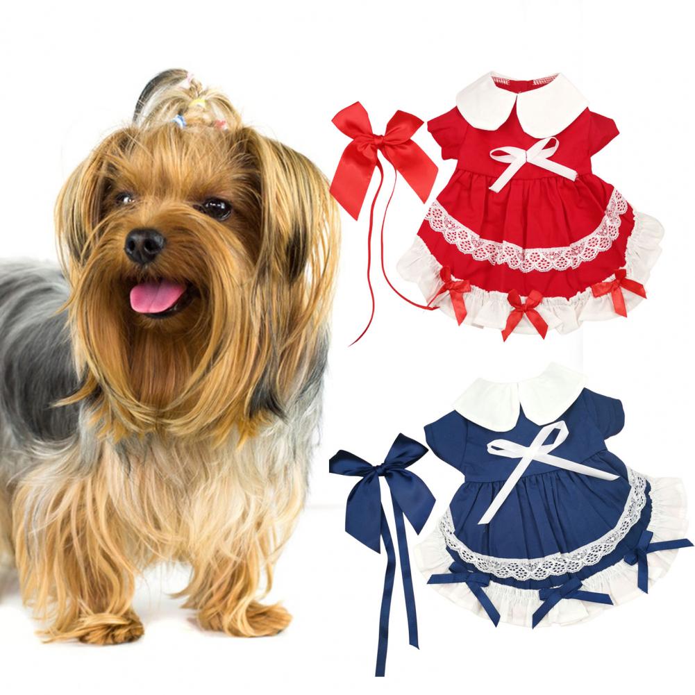 Fashion Pet Princess Dress Doll Collar Dress-up Cotton Summer Pet Dog Cat Bowknot Princess Dress