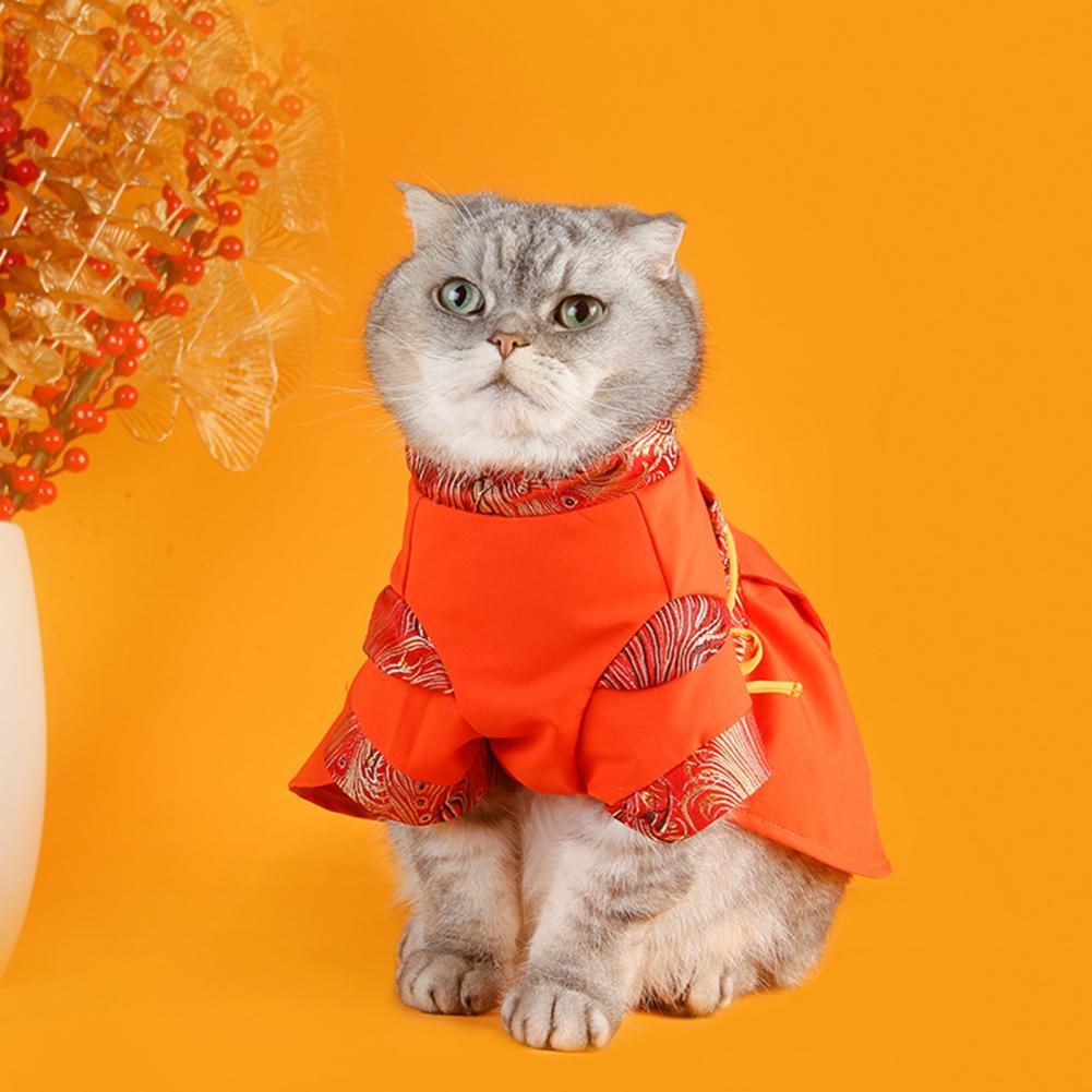 Novel Color Matching Dog Cat Clothes Soft Cat Dress Long Sleeves Martial Art Style Pet Cat Dress Pet Clothing