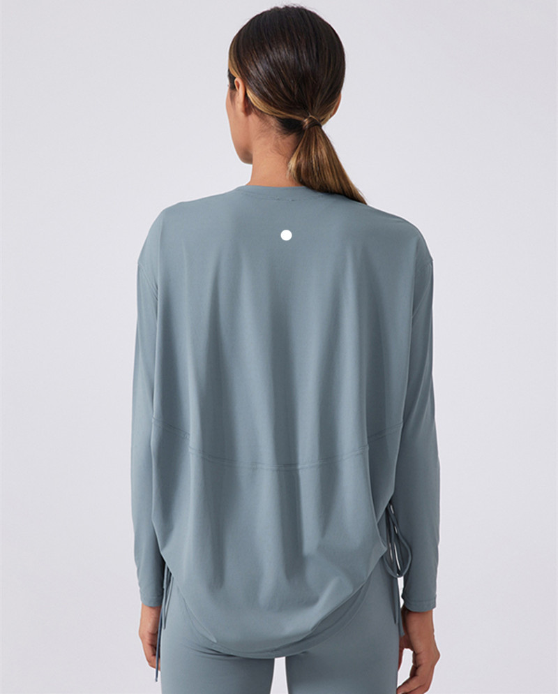 LLLM187 Women Yoga Shirt Outfit Long Sleeve Crew Neck Breathable Seamless Women Fintness Gym Crop Top Autumn T Shirt