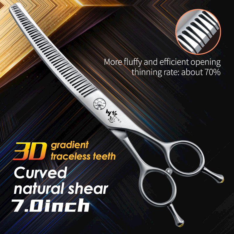 Fenice 7Inch VG10 Steel 3D Gradient Traceless Dog Grooming Straight/UP Curved Chunker Scissors Bearing Screws Pet Scissors 70%