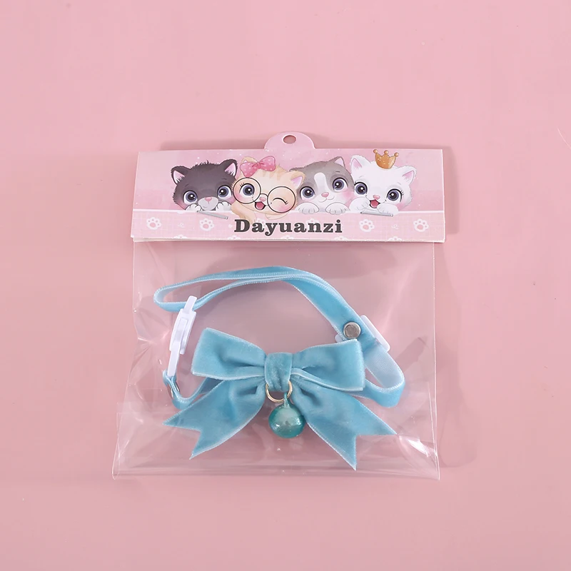 Small Pet Velvet Bowknot Collar with Bell Adjustable Breakaway Cat Collars Cute Safety Necklace Bow Tie for Cat Kitten Dog Puppy