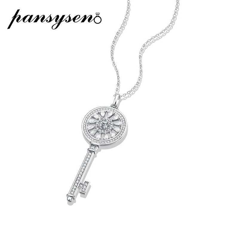 PANSYSEN Classic Key Shaped 100% 925 Pure Silver 0.5ct Genuine Mo Silica Necklace for Girls Weddings Engagement Parties Gift Wholesale W240911