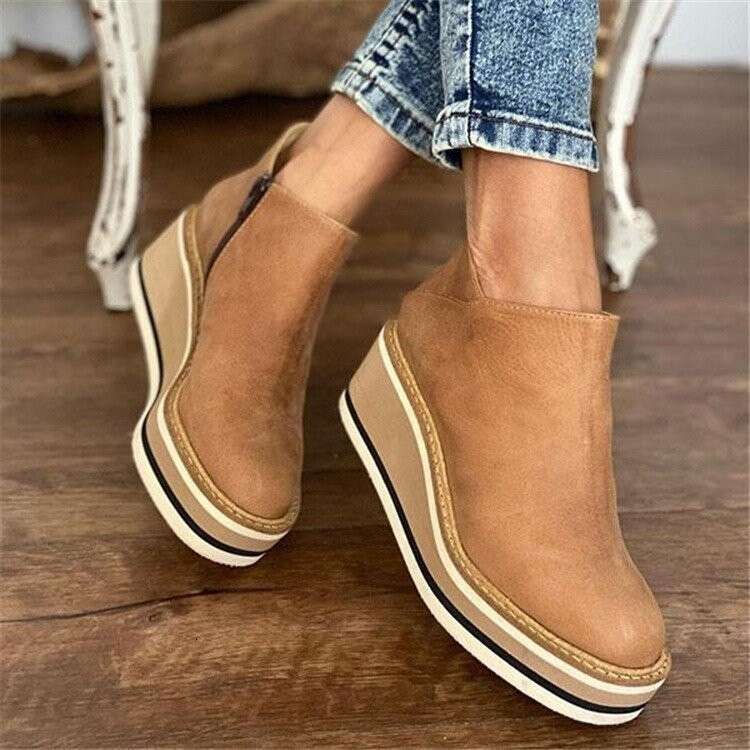 Shoes 2022 Autumn Black Platform Women Zipper Wedge Booties Size 43 Heeled Ankle Boots Botas De Mujer