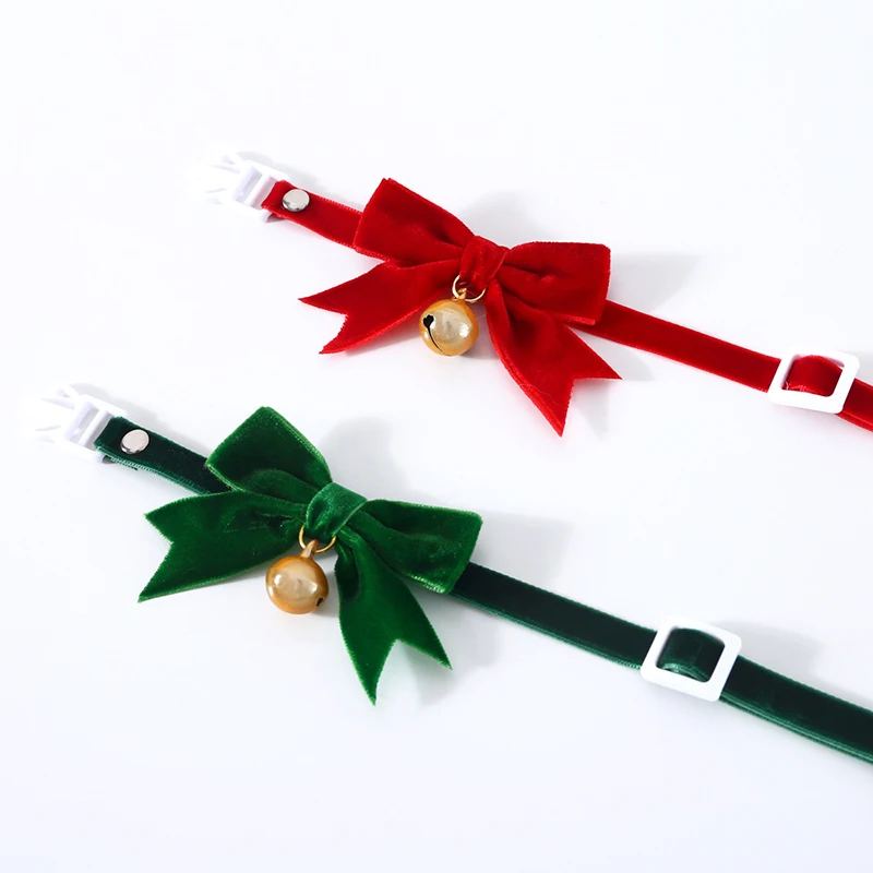 Small Pet Velvet Bowknot Collar with Bell Adjustable Breakaway Cat Collars Cute Safety Necklace Bow Tie for Cat Kitten Dog Puppy