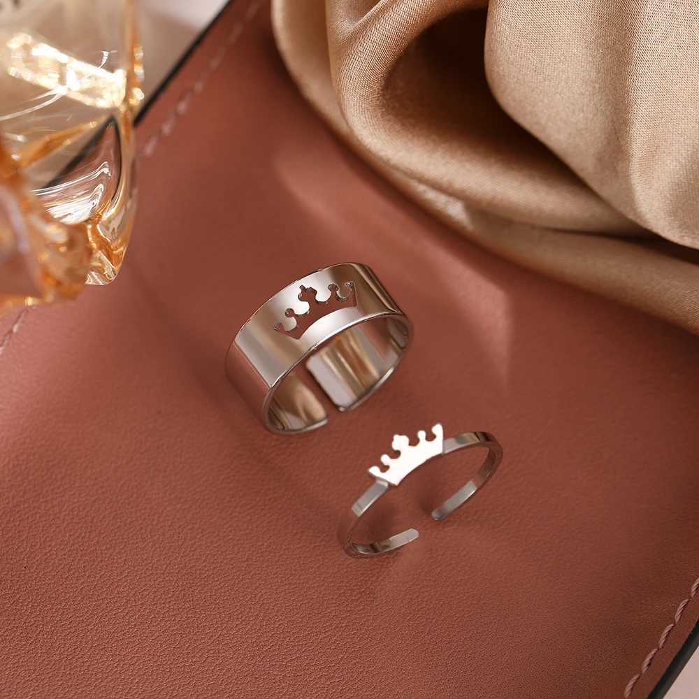 Stainless steel ring classic crown fashionable adjustable couple ring womens jewelry wedding lover girl engagement gift 2PCS/set W240912