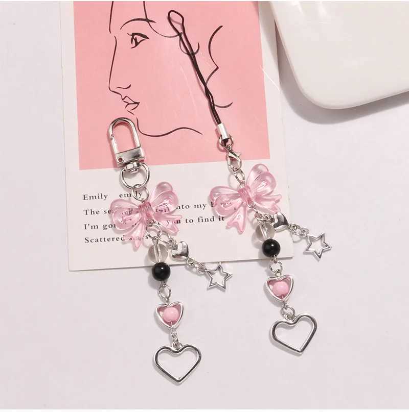 1Pc Y2K Pandent Keychain Star Pink Bow Love Heart Charm Pendant Bag Phone with Female Phone Sweet Accessories W240911